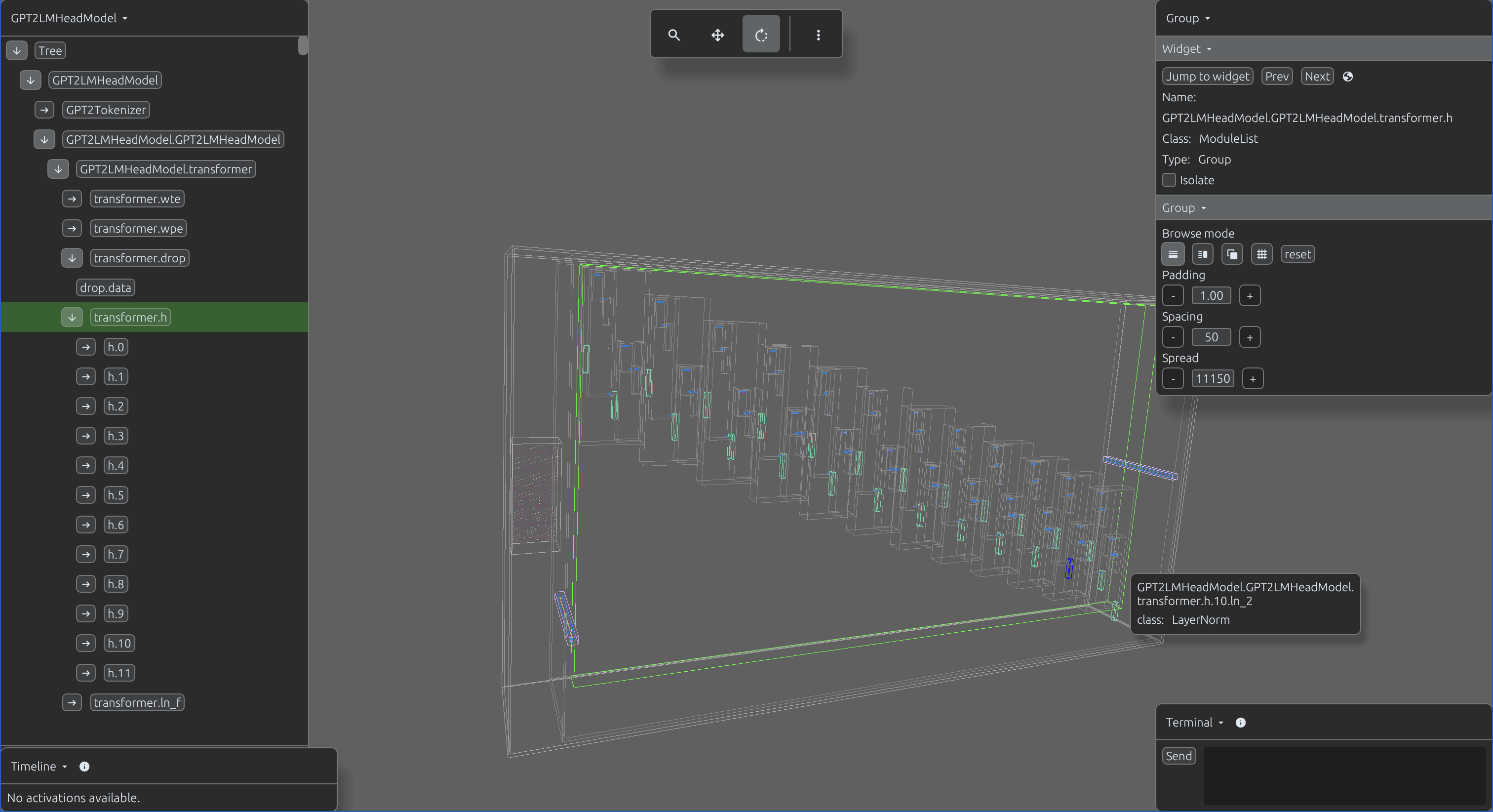 Visualization of internal layer activations