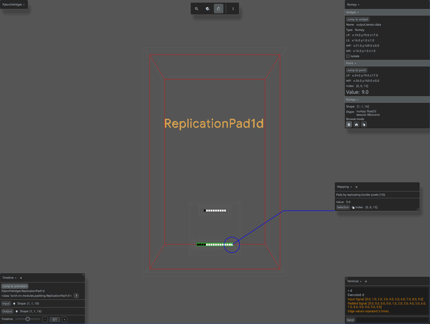 ReplicationPad1d image border visualization